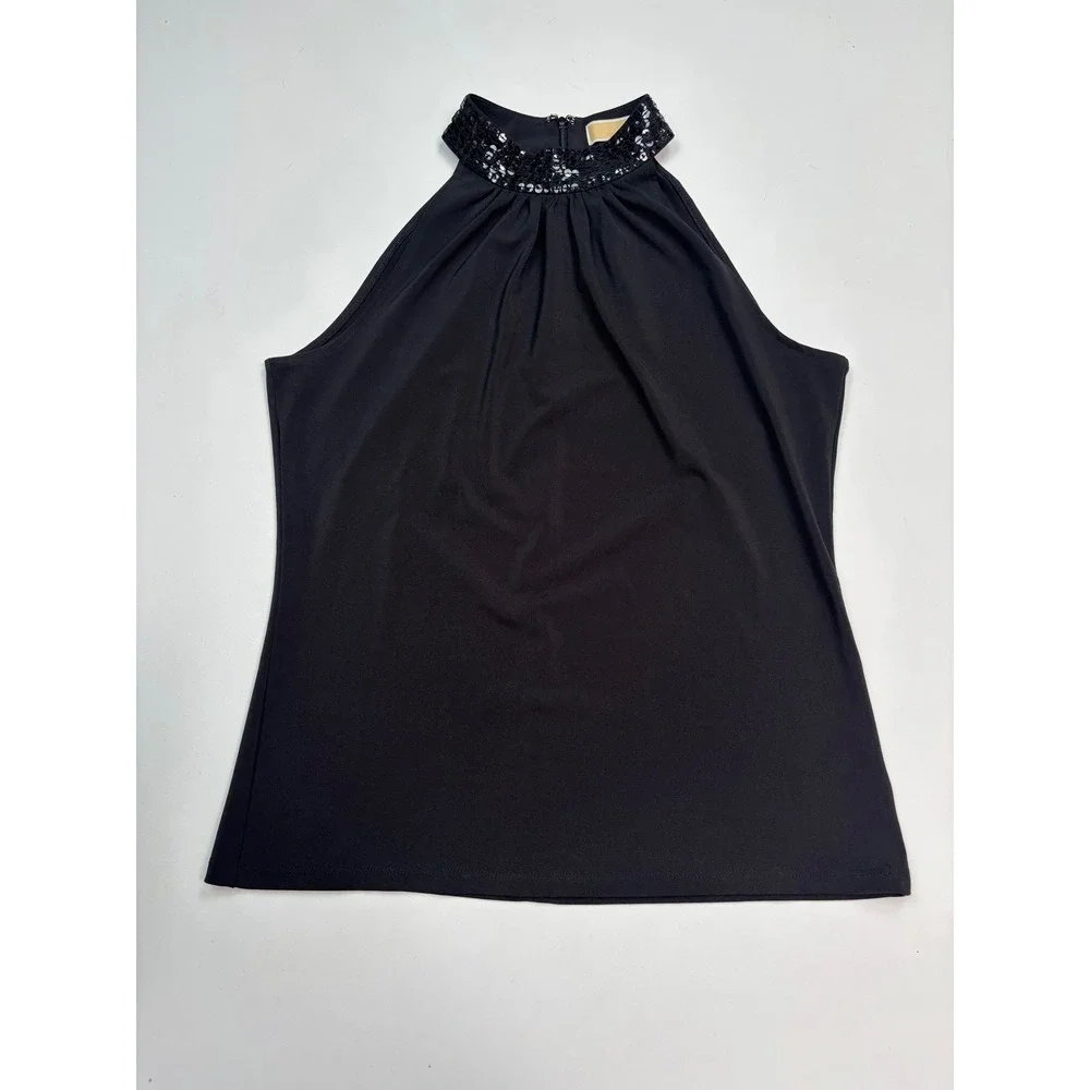 Michael Kors Women Black Sequin Halter Neck Top Sleeveless Blouse‎ Size M